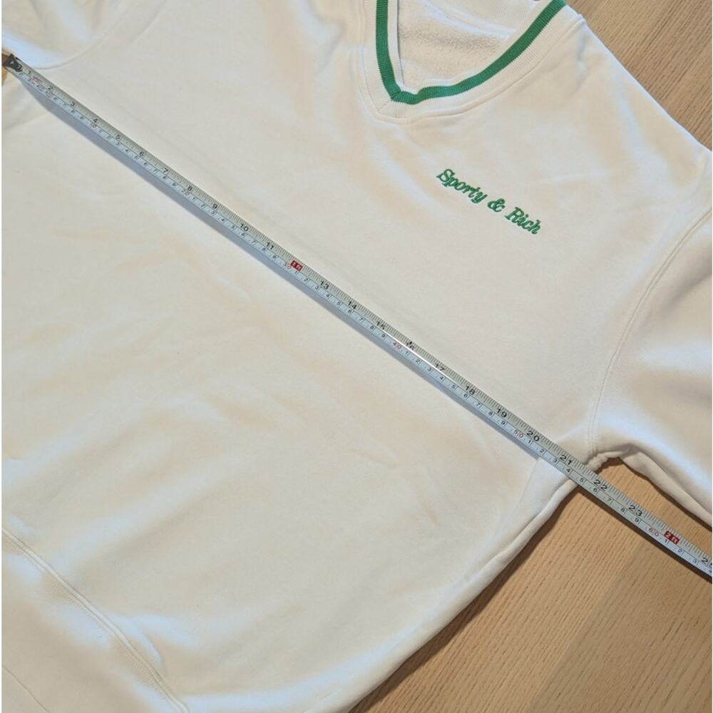 Sporty & Rich Women's White V-Neck Sweatshirt with Green Trim - Picture 5 of 7